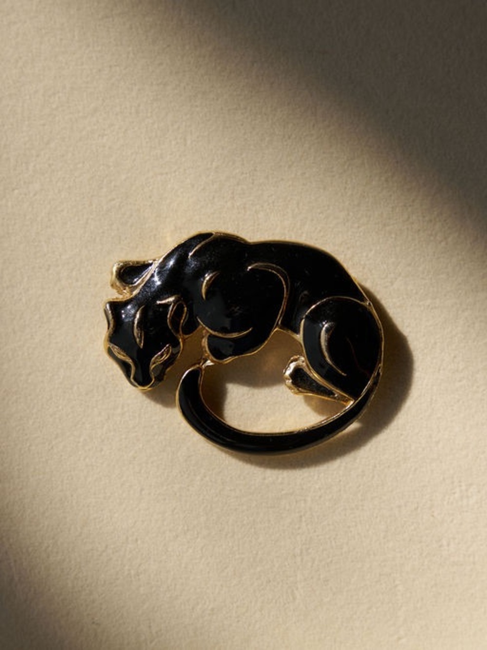 Black Enamel Panther Lapel Pin - Women Accessories